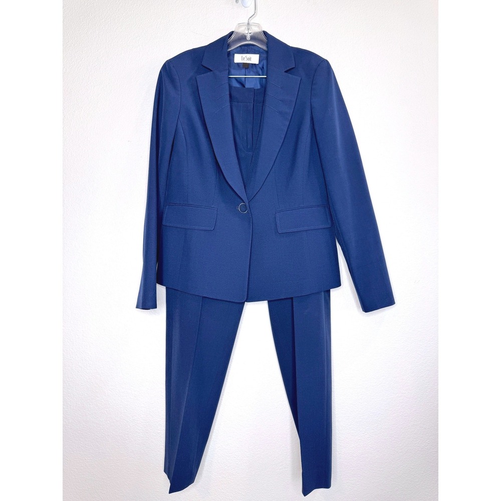 LE SUIT Womens Pant Suit Size 6 Navy Pants Blazer Office Careerwear Professional